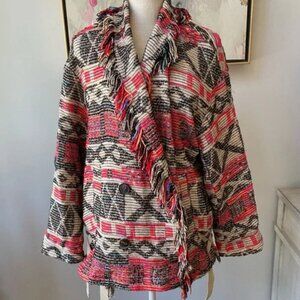 ZARA Aztec oversized fringed festival coat jacket LIKE NEW